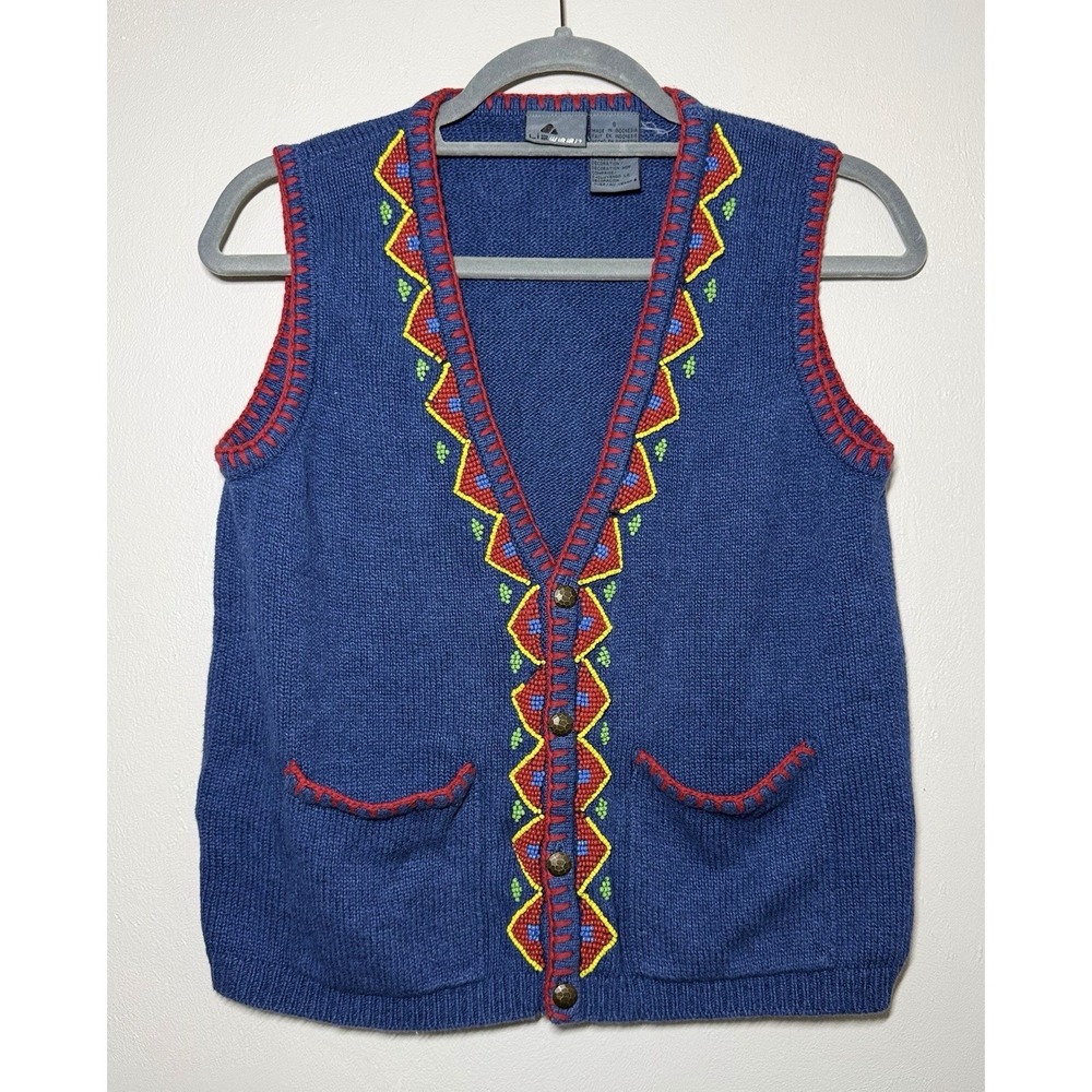 Vintage Lizwear Vest Women's Size Small Aztec Native Boho Embroidered Beaded 90s